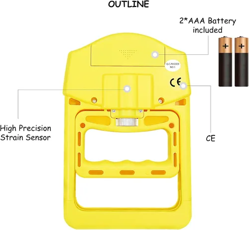 Miniatura 4 de Dinamómetro de mano digital medidor de fuerza de agarre Auto captura electrónica de poder de agarre manual 198 libras / 90 kilogramos Amarillo