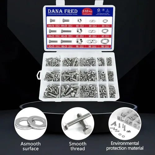 Miniatura 3 de Kit de 510 tornillos y tuercas M4 M5 M6 – Surtido de tornillos de cabeza hexagonal de acero inoxidable 304 con arandelas planas y de resorte, 15