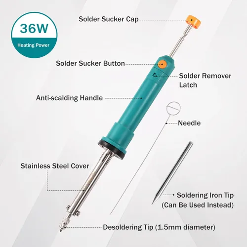 Miniatura 2 de Bomba desoldadora eléctrica y kit de soldador, herramienta de succión de soldadura 2 en 1, 36 W, mango a prueba de calor, pistola desoldadora