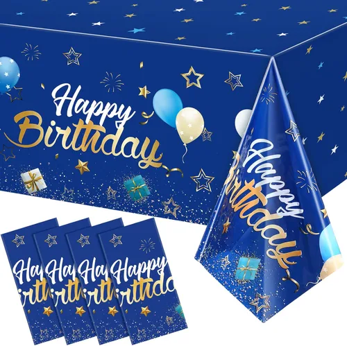 Miniatura 9 de Tegeme Suministros de Fiesta Azul Marino Manteles de Feliz Cumpleaños con Estrellas Confeti Estrellado Cubiertas de Mesa para Niños Niñas Baby Azul