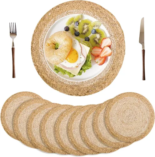 Miniatura 12 de Juego de 6 manteles individuales redondos tejidos de 12.5 pulgadas, manteles individuales de ratán natural, cargadores bohemios para platos de cena