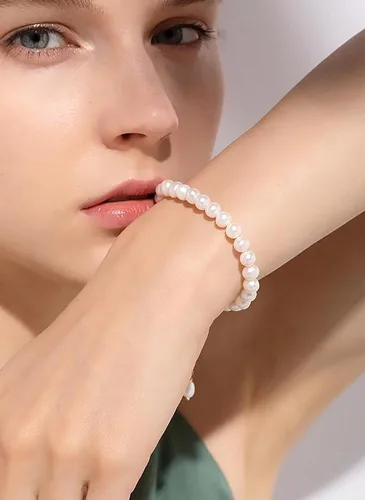 Miniatura 4 de Cowlyn Bossimi - Pulsera de perlas, eslabones de cultura barroca, chapado en oro de 14 quilates, ajustable, a la moda, dije de San Valentín, joyería