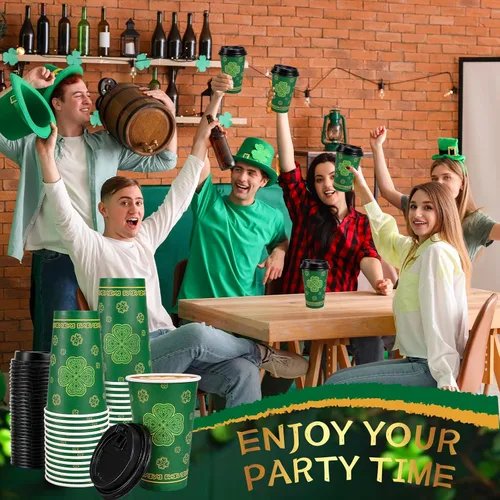 Miniatura 4 de JarThenaAMCS Tazas de café desechables del día de San Patricio con tapas, 16 onzas, trébol de la suerte, tazas de café para llevar, taza de café