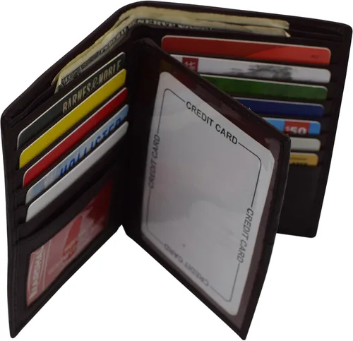 Miniatura 5 de Marshal Billetera de piel auténtica con bloqueo RFID para hombres ranuras para tarjetas, 2 compartimentos para billetes, ventanas de identificación