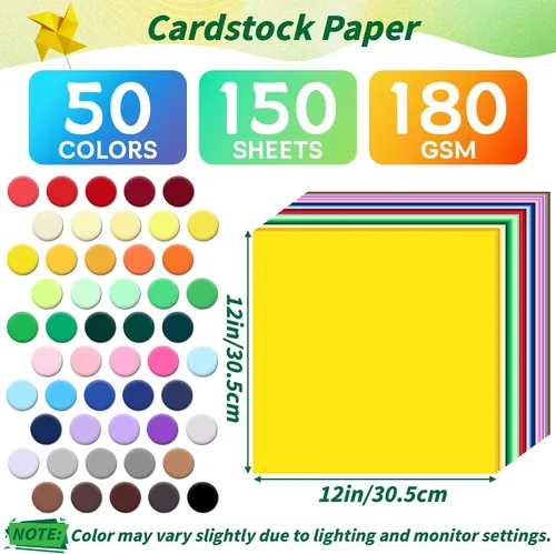 Miniatura 2 de Papel Cartulina de 50 Colores a Granel 12" x 12", 150 Hojas 250gsm/92 lb 50