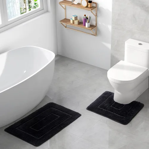 Miniatura 3 de WPM - Juego de alfombras de baño y cortina de ducha con estampado de cebra blanca, alfombra de baño absorbente de lujo, alfombra de felpa