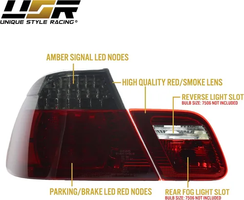 Miniatura 7 de 00-03 E46 2D Luces Traseras - Actualización LED Ahumado de Estilo Europeo Juego de Lámparas Traseras (Izquierda + Derecha, Interior + Exterior)