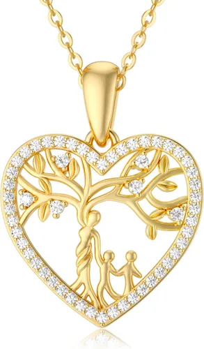 Blocaci Collares de oro de 14 quilates para madre e hijo, collar con colgante de árbol de la vida, joyería con moissanita, regalos para mujeres,