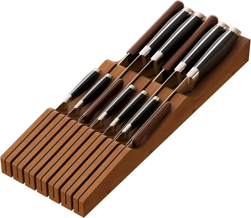 Miniatura 18 de Organizador de cajones de cuchillos grande, soporte para cuchillos de madera de bambú, bloque de cuchillos con capacidad para hasta 15 cuchillos