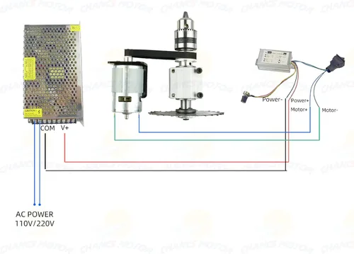 Miniatura 2 de CHANCS 895 Mini sierra de mesa para corte de madera DC 24V 12000RPM PWM Monitor regulador de atenuación con interruptor y perilla Voltaje de salida