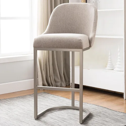 Miniatura 9 de Leick Home 10133PW/OL Taburete de bar con base de metal, juego de 2, para encimeras de cocina elevadas, mesas altas y bares, asiento moderno de lino