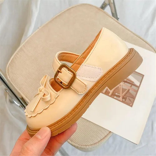 Miniatura 2 de Sandalias para niñas con diseño de lazo de cuero, punta redonda suave, zapatos planos para vestido de princesa