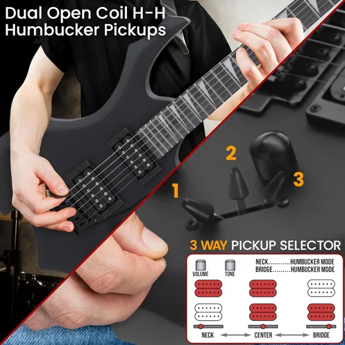 Miniatura 5 de Pyle Heavy Metal EG Fire Guitarra Eléctrica de Metal con Kit de Amplificador, Instrumento de Tamaño Completo con Amplificador de Práctica