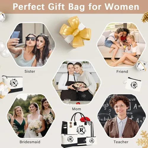 Miniatura 50 de Monogram - Bolsas de lona personalizadas con iniciales para mujer, bordado de doble cara, bolsas de playa, regalos para mujeres