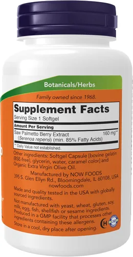 Miniatura 2 de NOW Foods - Extracto de Saw Palmetto 160 mg. - 240 cápsulas blandas
