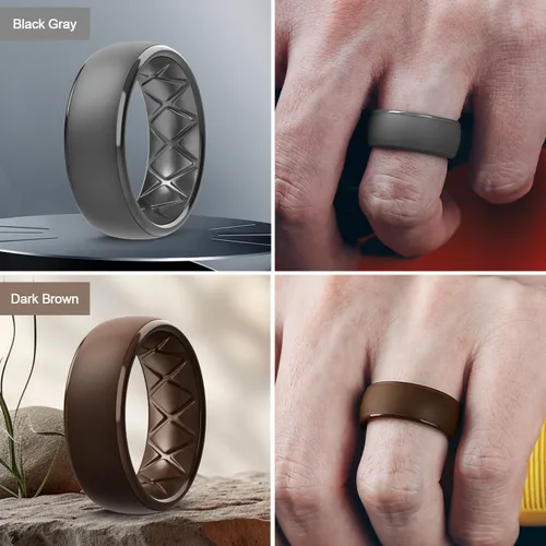 Miniatura 74 de Egnaro Anillos de boda de silicona para hombre: 1/4/6/7 Multipack de anillos de boda de goma con arco interior Diseño ergonómico transpirable