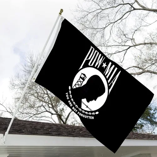 Miniatura 2 de Bandera de Pow Mia de 4 x 6 pies, banderas militares de poliéster resistente para exteriores de doble cara de 3 capas 200D con cabecera de lona
