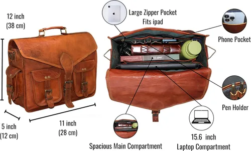 Miniatura 7 de 15 "bolso de mensajero de cuero para computadora portátil, maletín de oficina, regalo para hombres, bolsa de hombro desgastada