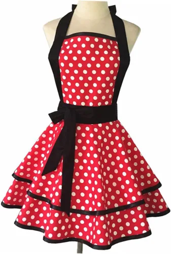 Miniatura 5 de BESPORTBLE Delantal de cocina de algodón con patrón de puntos de doble capa con correa para el cuello, delantal reutilizable para hombres y mujeres