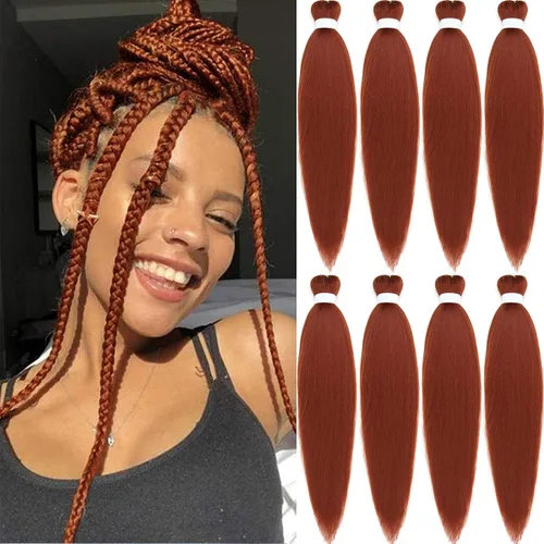 Miniatura 8 de Cabello Trenzado Ombré Pre-Estirado 26 Pulgadas Ombré Marrón 8 Paquetes/Lote Trenza Fijación con Agua Caliente Cabello Sintético Profesional