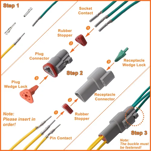 Miniatura 3 de 96 piezas de kit de conectores Deutsch 2 3 4 6 8 12 pines Conector tamaño 16 Serie DT Conectores eléctricos impermeables para vehículos 14-22AWG