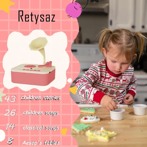 Miniatura 3 de Fonógrafo para niños con 96 tarjetas, reproductor de música de cuentos para niños de 3 a 6 años, juguete sensorial musical para niños y niñas, Rosa