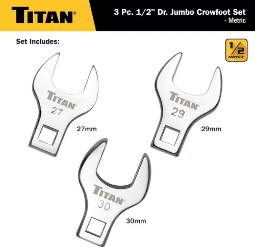 Miniatura 2 de Titan 61199 - Juego de llaves de pata recta de 1/2 pulgada, métricas, pulidas, 3 piezas, incluye 27mm, 29mm y 30mm