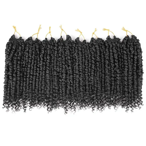 Miniatura 2 de Leeven Paquete de 8 paquetes de cabello de ganchillo pret wisted Passion Twist de 10 pulgadas, color negro natural, extensiones de cabello corto