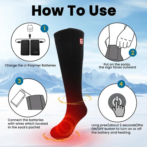Miniatura 2 de Calcetines calefactables con batería eléctrica recargable para hombres y mujeres con 3 niveles de calefacción ajustables para esquí, equitación, caza