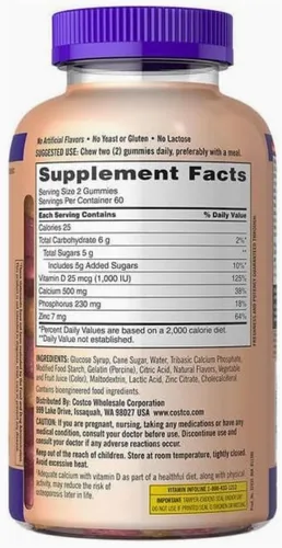Miniatura 3 de Kirkland Signature - Gomitas masticables de calcio con vitamina D3 para adultos, 120 unidades x 1 botella