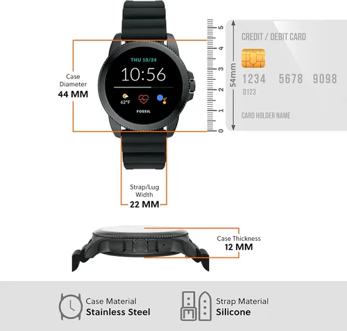 Miniatura 7 de Fossil 44mm Gen 5E Stainless Steel and Silicone Touchscreen Smart Watch with Heart Rate