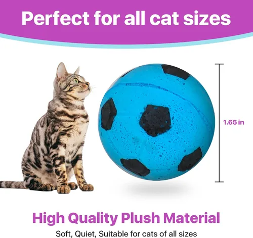 Miniatura 3 de SPOT Pelota de fútbol de esponja para gatos y gatitos, juguete de peluche interactivo y colorido, divertido de batear y perseguir, mantiene a