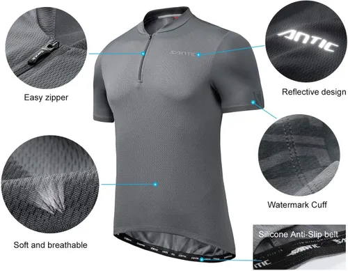Miniatura 23 de Santic Camiseta de ciclismo para hombre, manga corta, camiseta de ciclismo de carretera, cremallera completa, UPF 50+, MTB con bolsillos