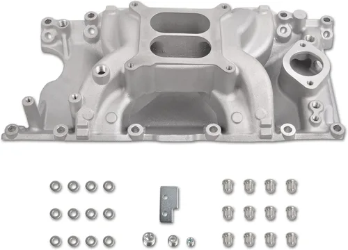 Miniatura 11 de Colector de admisión de doble plano satinado Compatible con SBC de bloque pequeño Chevy 265 350 400 de 1956-1986