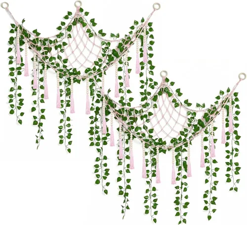 Miniatura 9 de Suncalla Hamaca de red de almacenamiento de juguetes de peluche grande, 8 piezas, con enredaderas falsas, guirnalda de hiedra artificial, decoración