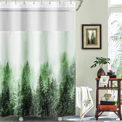 Miniatura 3 de ORTIGIA Misty Forest - Cortina de ducha con forro para baño, juego de cortina de ducha natural de doble capa verde con ventana superior