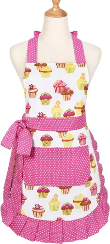 Miniatura 8 de Claswcalor Delantal de cocina para niños y niñas, 100% algodón, lindo delantal para hornear cupcakes, delantal de cocina ajustable, delantal rosa