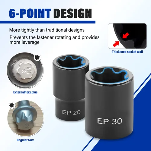 Miniatura 4 de AKM Juego de llaves Torx Plus externas de 19 piezas, 6 puntos EP Socket EP4-32 con 1/2 pulgadas 3/8 pulgadas 1/4 pulgadas Dr. EP8.8 compatible