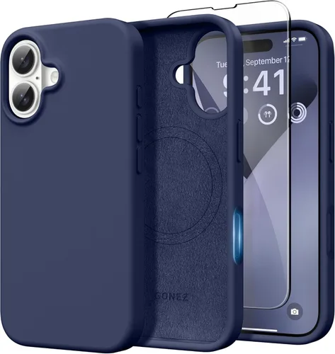Miniatura 272 de GONEZ Funda de silicona para iPhone 14 Pro Max, compatible con MagSafe, con protector de pantalla + protector de lente de cámara, silicona líquida a
