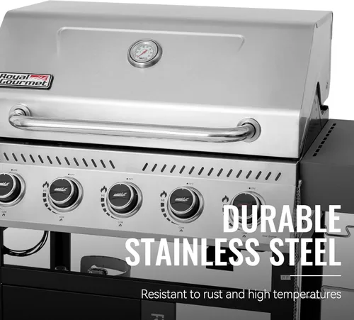 Miniatura 9 de Royal Gourmet GA5406TS - Parrilla de gas propano de 5 quemadores con quemador lateral y quemador de sellado, parrilla de barbacoa de gas