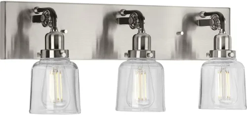 Miniatura 32 de Progress Lighting Rushton Collection - Lámpara de tocador de baño de cristal transparente (1 lámpara), níquel cepillado