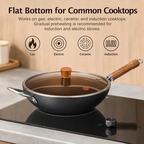 Miniatura 4 de WANGYUANJI Wok de hierro, woks de 12.59 pulgadas para freír, sartén china sin recubrimiento, olla de hierro tradicional de fondo plano