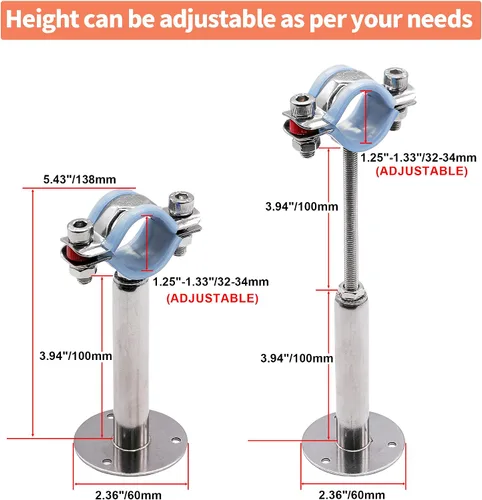 Miniatura 2 de AKIHISA Colgador de anillo de soporte de tubo de montaje en pared de 1-1/4 a 1-11/32 pulgadas, 2 abrazaderas ajustables de acero inoxidable