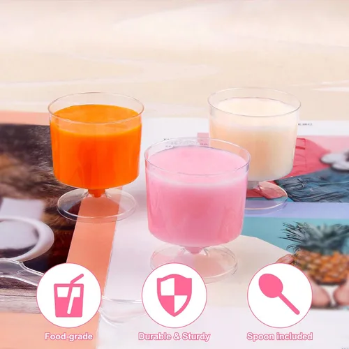 Miniatura 3 de Paquete de 100 tazas de postre de plástico transparente con cucharas, tazas de mousse de 2 onzas, tazas de parfait transparentes, tazas de postre