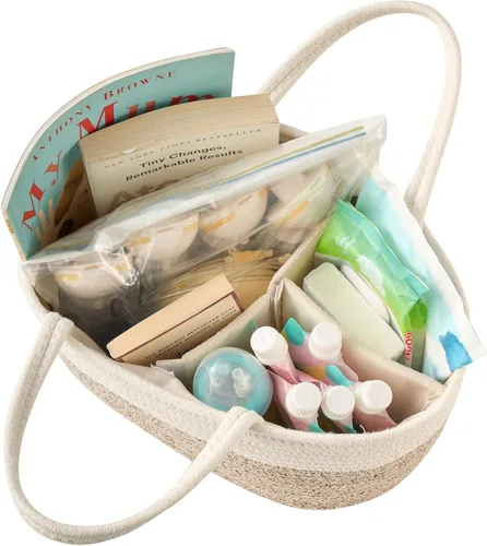 Miniatura 8 de Organizador de pañales, cesta de regalo vacía para artículos esenciales para recién nacidos, cesta de almacenamiento de bebé, elegante bolsa