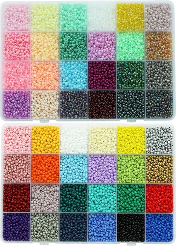 Miniatura 10 de Tamaño 2mm Cuentas de Semillas 24 Colores de Crayones en Caja de Almacenamiento en Rejilla Total Aproximadamente 20000 Piezas, 12/0 Pequeñas Cuentas