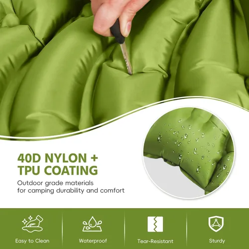 Miniatura 4 de Almohadilla de dormir doble para campamento, autoinflable de 4 pulgadas, extra gruesa, para 2 personas con almohada, bomba de pie incorporada