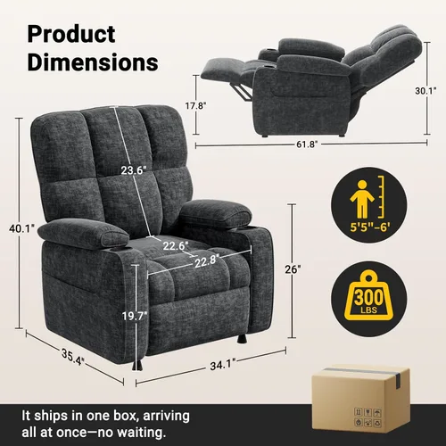 Miniatura 3 de AMADA HOMEFURNISHING Silla reclinable eléctrica para adultos, reclinable eléctrico de felpilla ajustable infinita con soporte para tazas, control