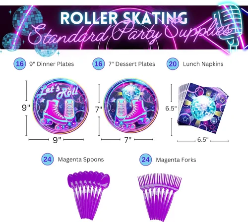 Miniatura 2 de Paquetes de suministros para fiestas de patinaje sobre ruedas (100 piezas para 16 invitados), fiesta de patinaje sobre ruedas, suministros de fiesta