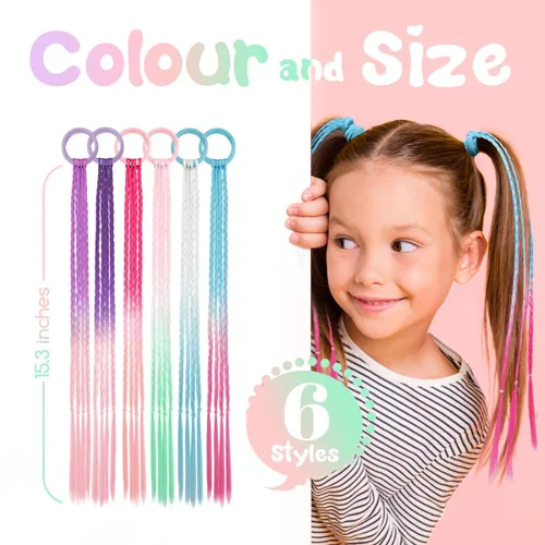 Miniatura 2 de Dreamlover Extensiones de cabello de colores para niños, accesorios de día de cabello loco para niñas, extensiones de cabello trenzado para padres